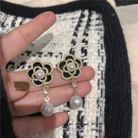 Arzonai New camellia  pearl flower earrings female Korean temperament French court style  earrings tide