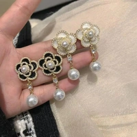 Arzonai New camellia  pearl flower earrings female Korean temperament French court style  earrings tide