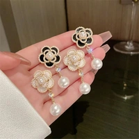 Arzonai New camellia  pearl flower earrings female Korean temperament French court style  earrings tide