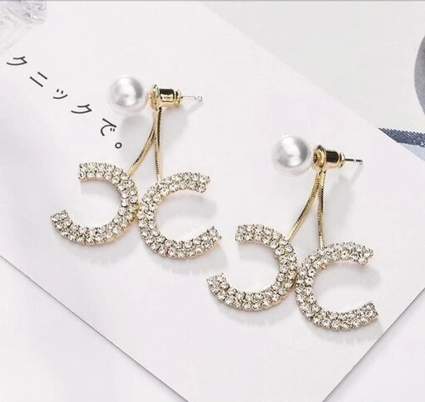 Arzonai Double C earrings 2022 new trendy micro-inlaid cold wind earrings female 925 sterling silver needle full diamond Korean earrings