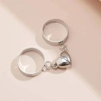 Arzonai 2pcs Silver Couple Magnet Heart Ring for women and Girls