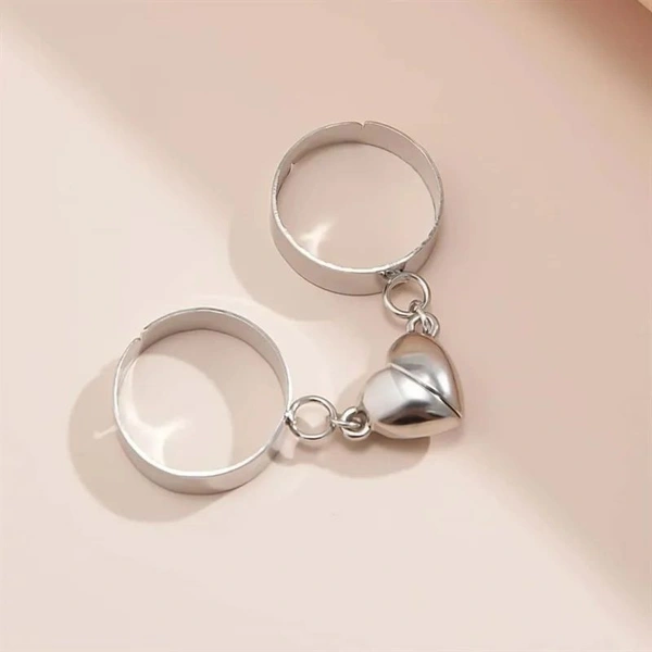 Arzonai 2pcs Silver Couple Magnet Heart Ring for women and Girls