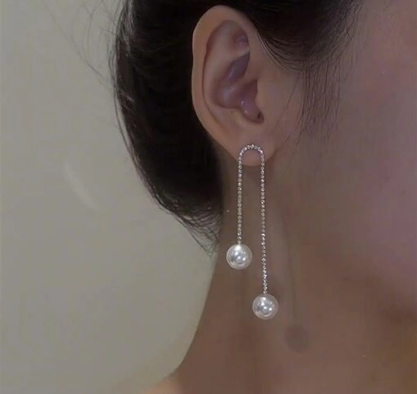Arzonai  rhinestone tassel geometric earrings high-end long ear line earrings female 
