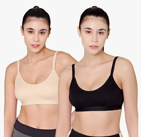 BODY CARE SPORTS BRA /YOGA BRA /BEGINNER BRA 2 PCS COMBO BLACK - SKIN - 