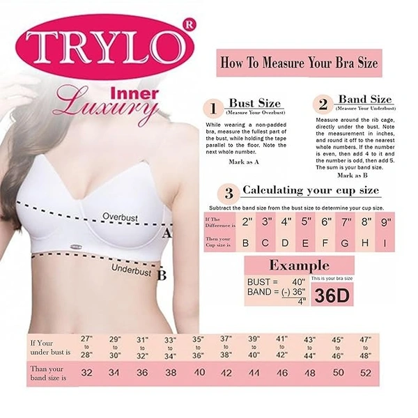 TRYLO  Women Full Coverage Non Padded Bra - 36D, BLACK