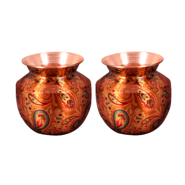 (PACK OF 2 PCS) 800ml COPPER Sombu Yellow Floral Printed