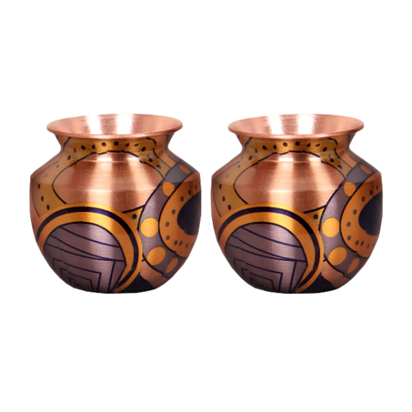(PACK OF 2 PCS) 800ml COPPER Sombu Abstract Blue Printed