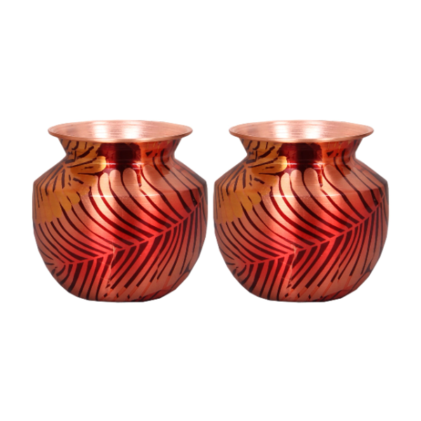(PACK OF 2 PCS) 800ml COPPER Sombu Red Feather Printed