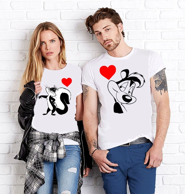 Looney Toons Couple Premium Tees  - Unisex - Men (XL- 42) & Women (S-36), White