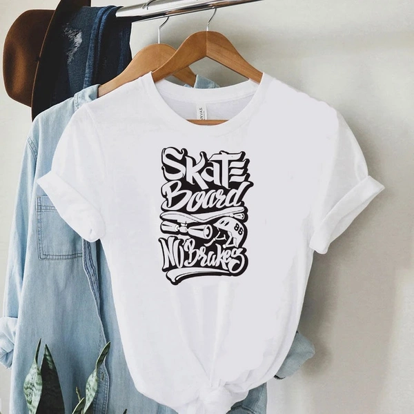 Skate Board No Breaks Quote Tee - Unisex - White, Small (36)