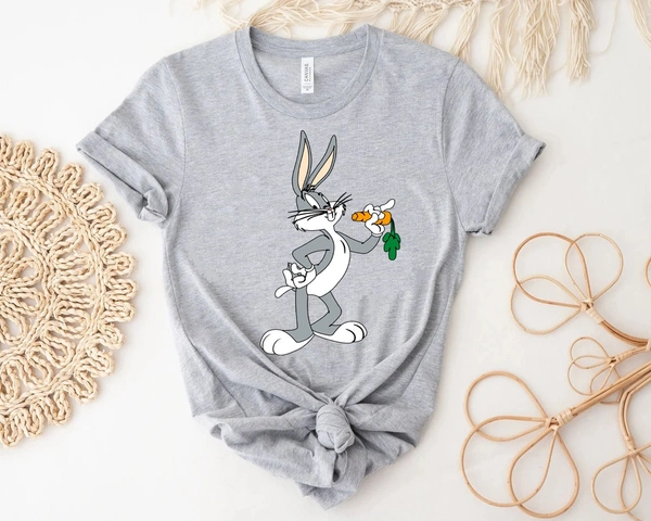 Loney Toons Bugs Bunny Tee - Unisex - Grey, Small (36)