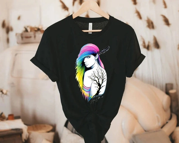 Beautiful Women illustration Tee - Unisex - Black, Medium (38)