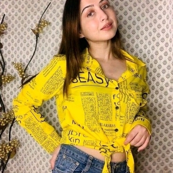 Yellow Colour Women's Crepe Paperprint Shirts