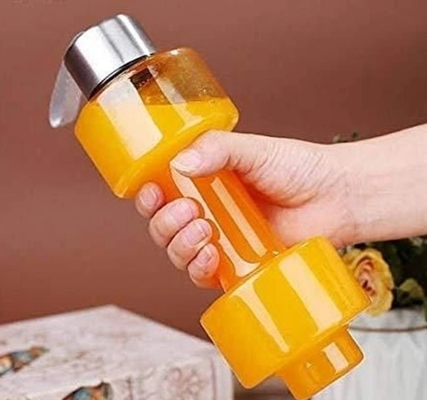 Bottles-Unbreakable Plastic Dumbbell Shape Water Bottle with Steel Cap Lids(Pack of 2)