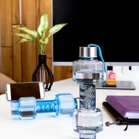 Bottles-Unbreakable Plastic Dumbbell Shape Water Bottle with Steel Cap Lids(Pack of 2)