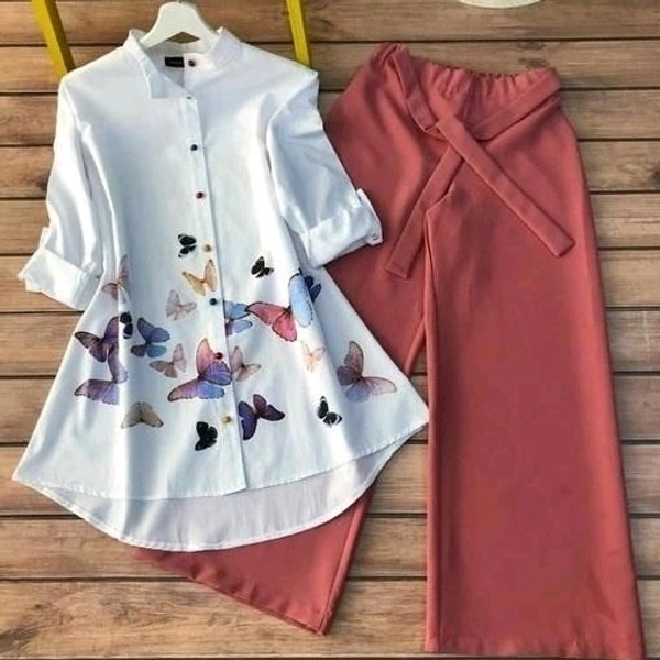 Classic Fashionable Women Top & Bottom Set - L (Top Bust : 40 in, Top Length :  35 in, Top Waist  : 36 in, Bottom Waist : 36 in, Bottom 