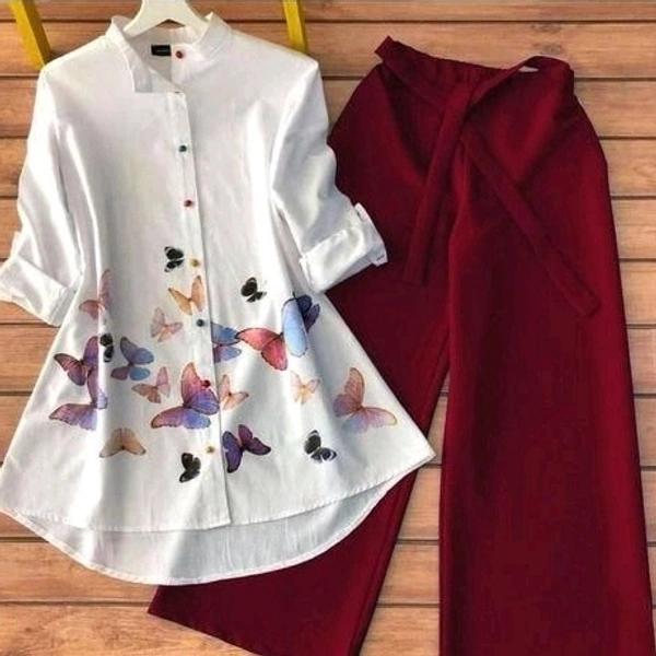 Classic Fashionable Women Top & Bottom Set - S (Top Bust : 36 in, Top Length : 35 in, Top Waist  Size: 32 in, Bottom Waist : 32 in, 