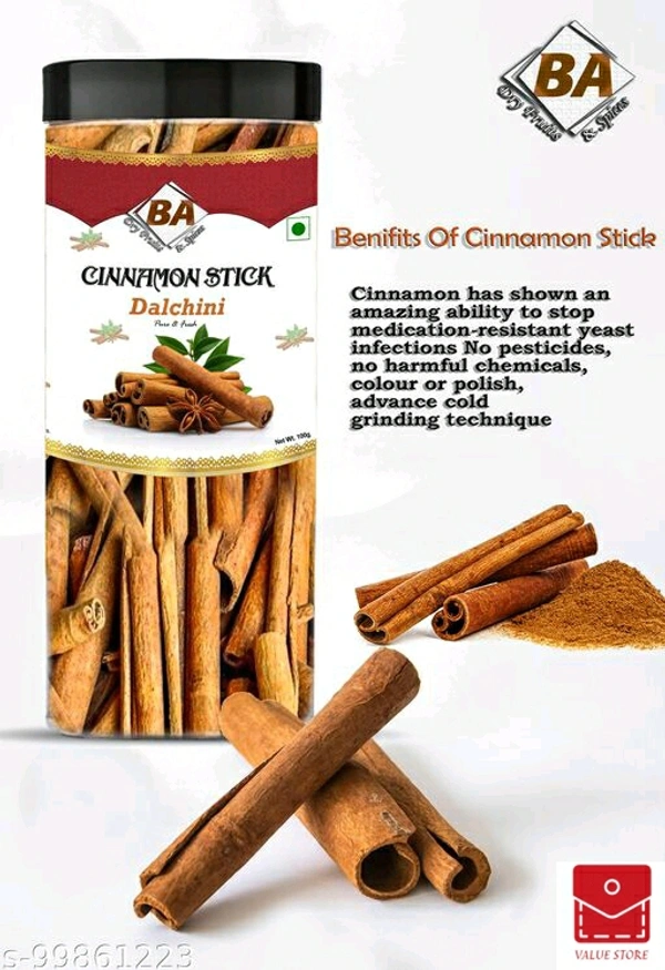 BA Dryfruits and Spices 100% Natural Cinnamon, Dalchini Sticks (Whole Spices) (500g) (5 x 100g)