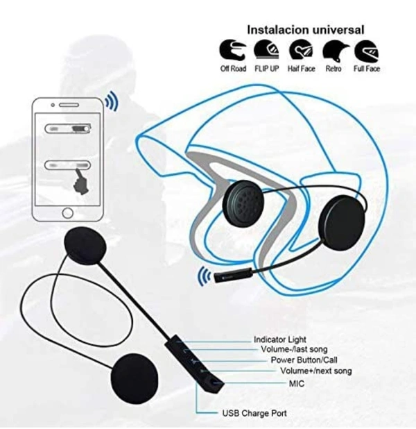 BSDDP Bluetooth for Helmet Over The Ear Headset with Mic (Black)