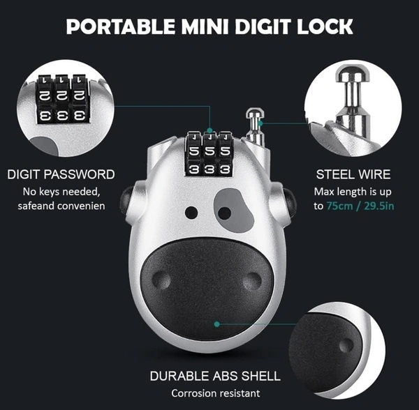 Helmet Lock for Bike Lock/Number Lock for Helmet/Extendable Cable Lock/Password Lock Telescopic Wire Rope (BLACK)