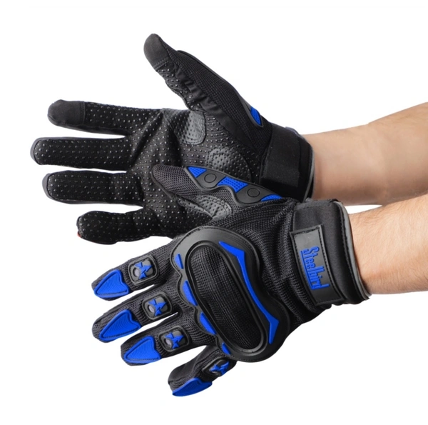 Steelbird Full Finger Riding Gloves (Black/Blue) 