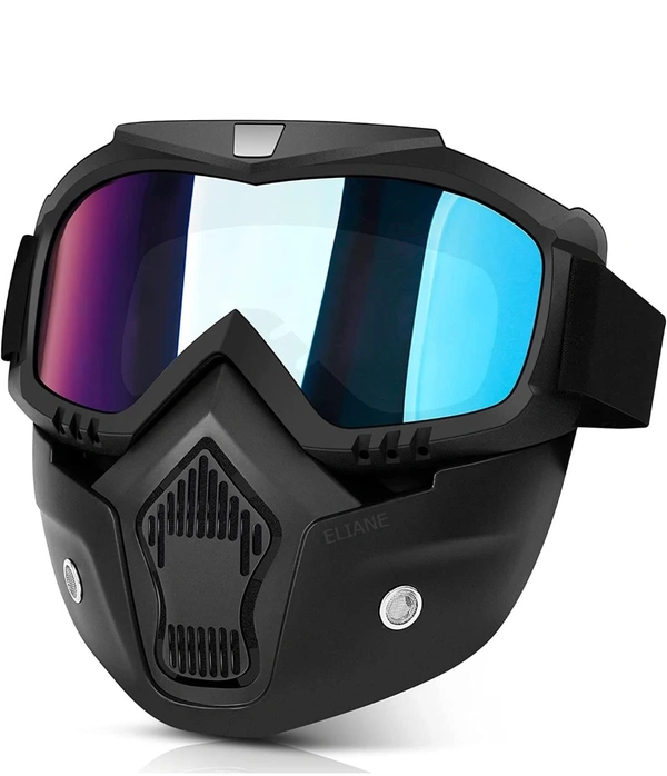 Goggle Mask Anti Scratch UV Protective Face & Eyewear Windproof Dirt Shield with Soft Foam Padded Detachable Mouth Filter for Cycling Bike Off Road Racing Ride Unisex (Rainbow Visor)