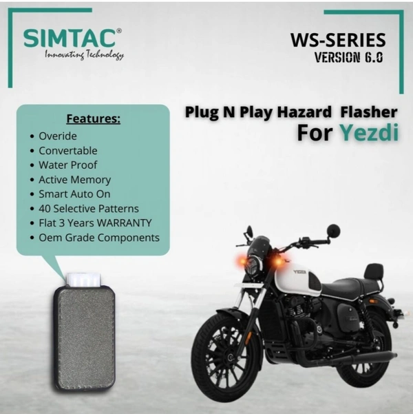 YEZDI Roadster, Scrambler, Adventure Compatible Simtac | [V6.0] | PNP Hazard Flasher / Adapter / Module | YZD-WS6