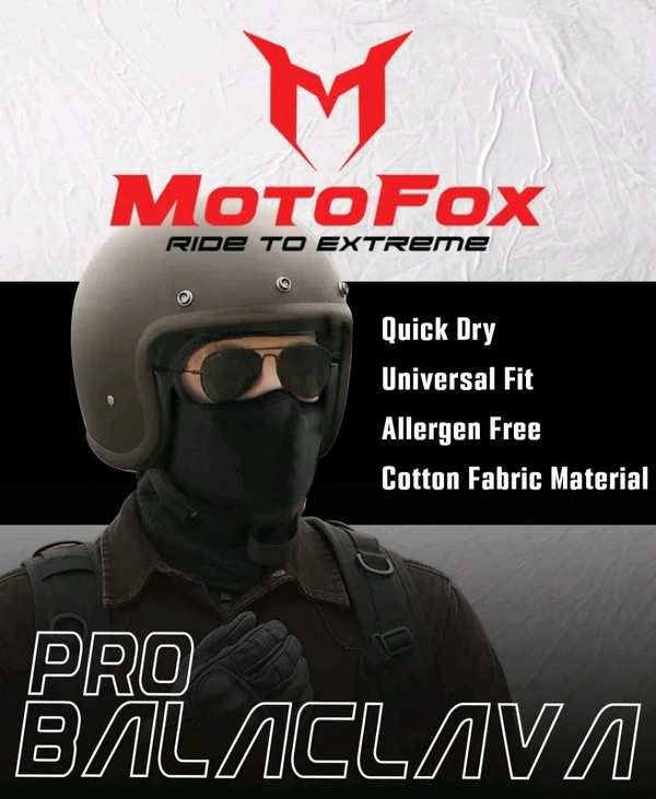 Motofox PRO Balaclava for Bikers, Cycling, Sports (Black)