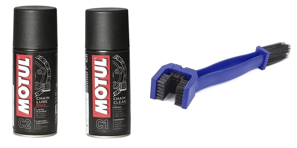 Motul Combo of C2 Chain Lube - 150 ml and C1 Chain Clean for All Bikes - 150 ml and chain cleaning brush
