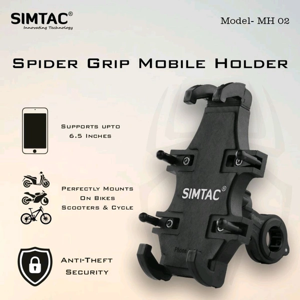 Simtac Spider Grip Mobile Holder with Universal Fitment for Bike & Scooters | MH02