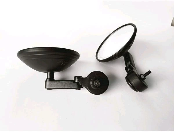 Round Bar-End Mirrors (Universal Compatible) for Royal Enfield, Honda CB & JAWA Bikes - Black