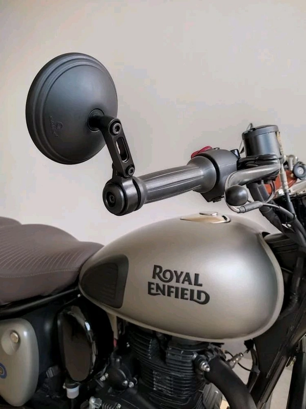 Round Bar-End Mirrors (Universal Compatible) for Royal Enfield, Honda CB & JAWA Bikes - Black