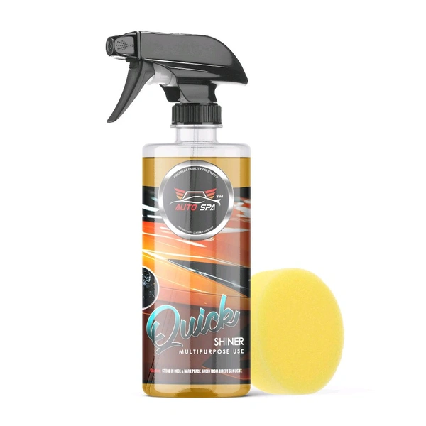 AUTO SPA Quick Shiner Multipurpose Liquid Polish For Bike & Car Interior Shiner, Cleaner, Polish, And Protectant Spray For Car & Bike-500Ml (Cleans/Polish/Protects) With Soft Applicator Sponge