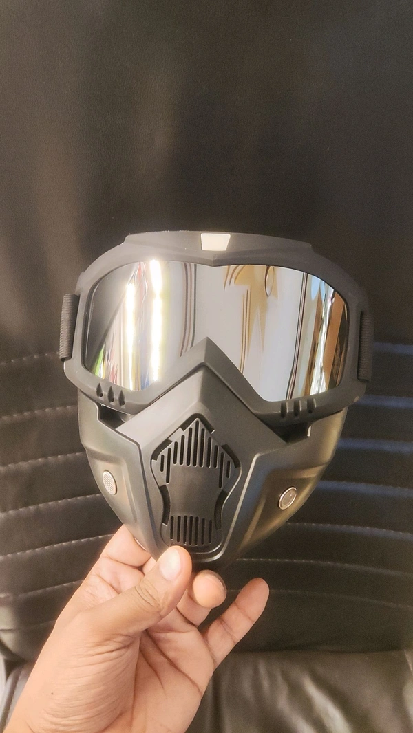 Goggle Mask Anti Scratch UV Protective Face & Eyewear Windproof Dirt Shield with Soft Foam Padded Detachable Mouth Filter for Cycling Bike Off Road Racing Ride Unisex (Chrome Visor)