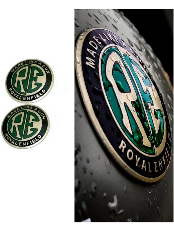 Made Like A Gun Round Metal Logo Sticker Fuel Tank Petrol Tank Monogram for Royal Enfield Classic (Pack of 2, Golden)
