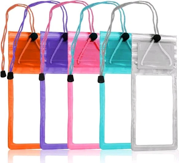 Universal Waterproof Sealed Mobile Pouch Pvc Transparent Rain Protection Cover Up To 7 Inches For Smartphones - Pack Of 5 Pcs (Multi Colour)