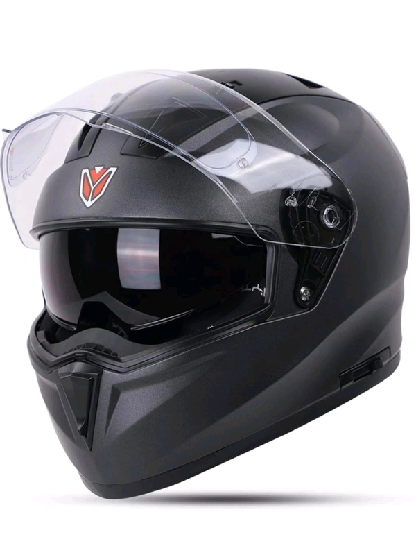 Ignyte IGN-7 ISI/DOT Certified Full Face Helmet with Inner Smoke Sun Shield Motorbike Helmet (Matt Black with Anti Fog Clear Visor)