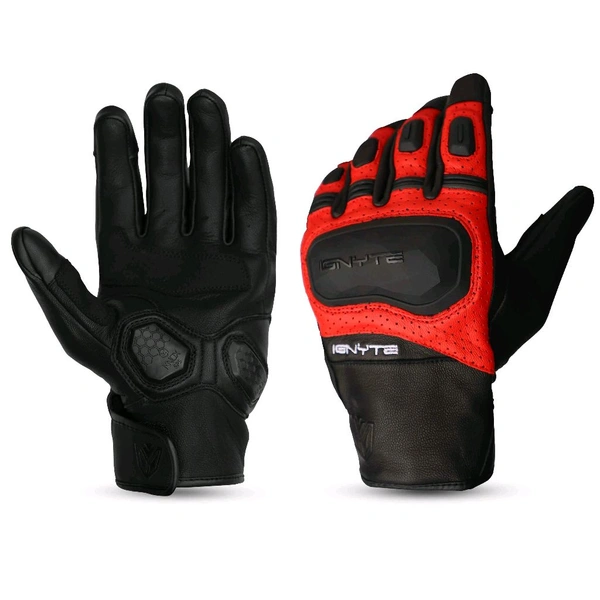 Ignyte Gloves-103-JS Gauntlet Full Leather (Black Red) 