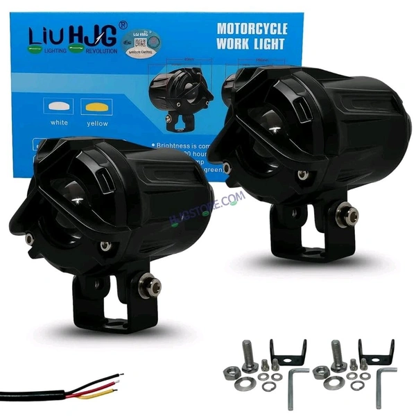 HJG Mini Mercedes Y Lens with Cooling Fan 80W Foglight Ultra Wide Dual Intensity LED Driving Fog Lights White/Yellow 