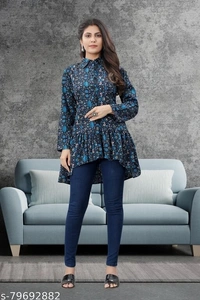 FLOWER GIRL METALIC TOPS - Blue, L-30