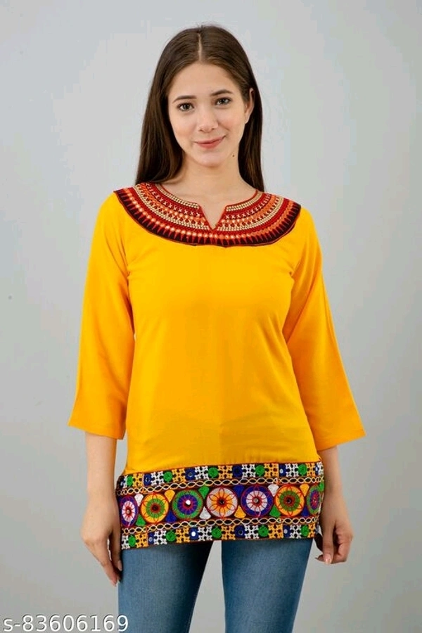 Shree Krishnam Creations Woman Embroidery Top - Yellow, S-28