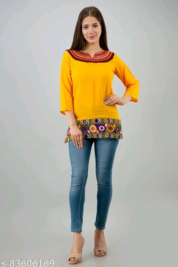 Shree Krishnam Creations Woman Embroidery Top - Yellow, S-28