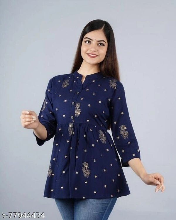 Womens printed rayon top, trendy top,  - Dark Blue, S-28