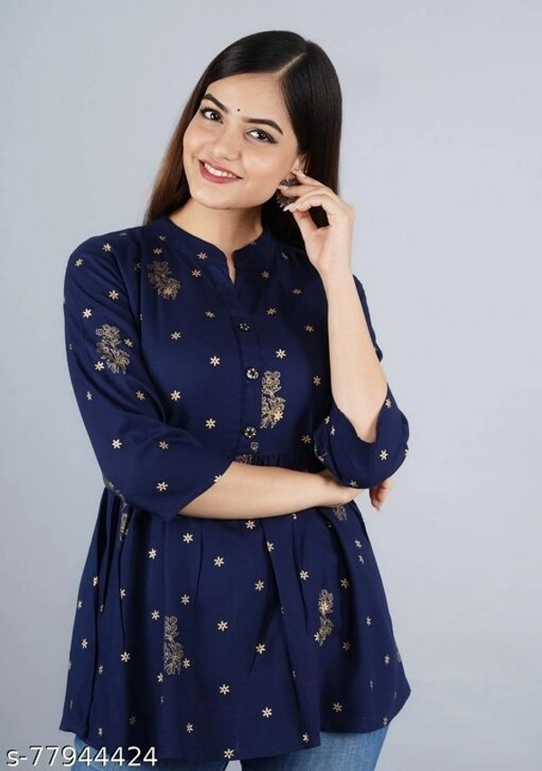 Womens printed rayon top, trendy top,  - Dark Blue, S-28