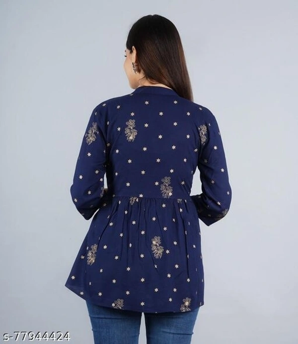 Womens printed rayon top, trendy top,  - Dark Blue, M-30