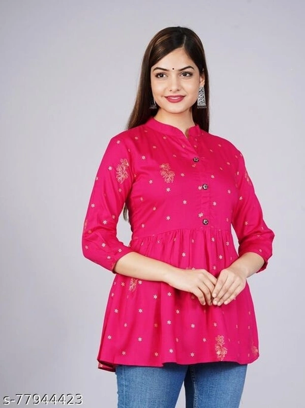 womens printed rayon top, trendy top, partywear top, festival top, wedding top, offical top - Pink, M-30