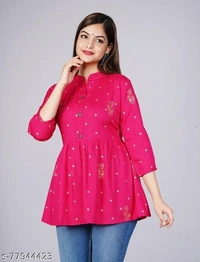 womens printed rayon top, trendy top, partywear top, festival top, wedding top, offical top - Pink, M-30