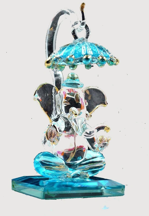 craftfry Elegant Chatri Ganesha for Car Dashboard & office Temple Worship Decorative Showpiec - 7 cm ( Glass & Sky Blue ) Decorative Showpiece - 6 cm  (Glass, Blue)