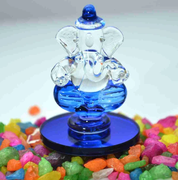 craftfry Crystal Glass Ganesha Idol in BLUE Colour for Home Showpiece Decorative Showpiece - 5 cm  (Glass, Blue)