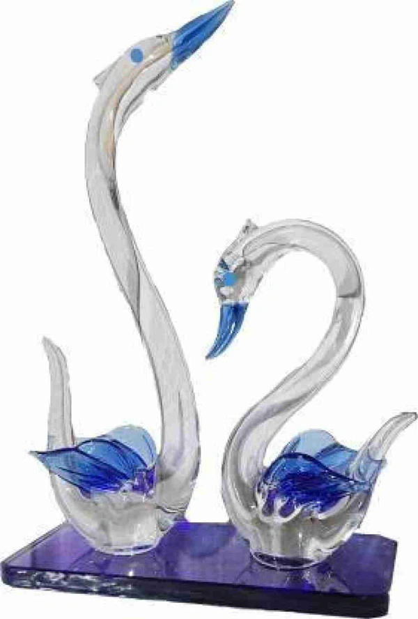 craftfry Loving Duck Pair Bird Glass Showpiece for Gifts Decorative Showpiece - 13.5 cm  (Glass, Blue)